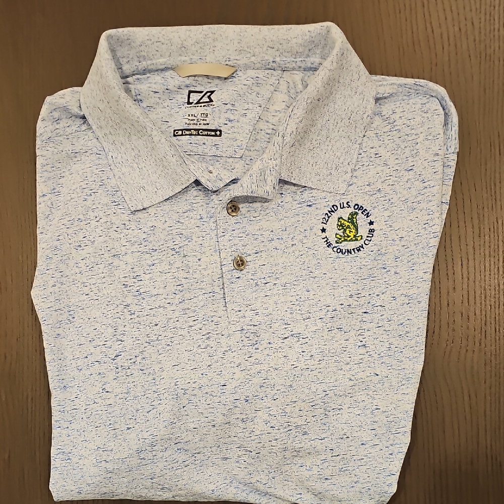 US OPEN COUNTRY CLUB BROOKLINE Cutter & Buck Heathered Light Blue Polo